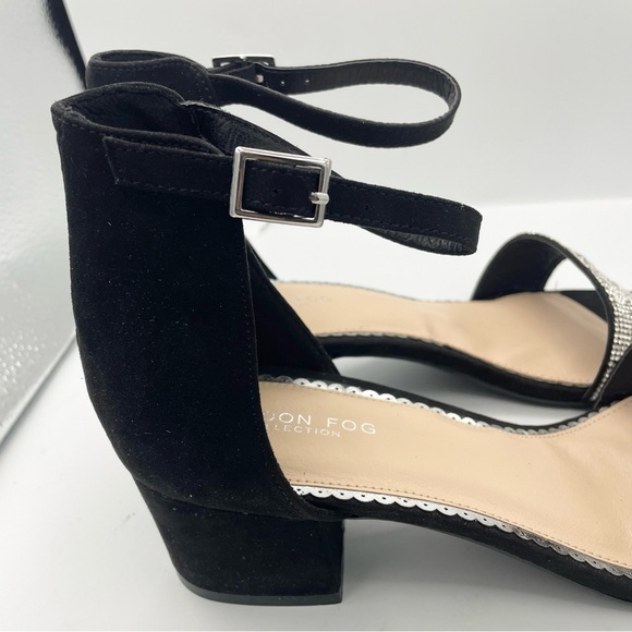 London Fog Nikki2 suede rhinestone block heel black sandals women’s Size 10W - Picture 9 of 12